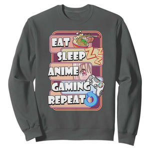 Eat Sleep Anime Gaming Repeat Sweatshirt Kawaii Otaku Manga Ramen Lover TS02 Dark Heather Print Your Wear
