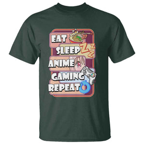 Eat Sleep Anime Gaming Repeat T Shirt Kawaii Otaku Manga Ramen Lover TS02 Dark Forest Green Print Your Wear