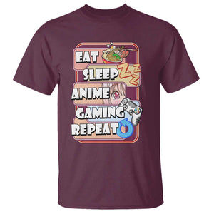 Eat Sleep Anime Gaming Repeat T Shirt Kawaii Otaku Manga Ramen Lover TS02 Maroon Print Your Wear
