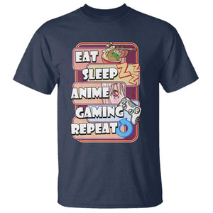 Eat Sleep Anime Gaming Repeat T Shirt Kawaii Otaku Manga Ramen Lover TS02 Navy Print Your Wear