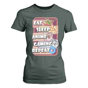 Eat Sleep Anime Gaming Repeat T Shirt For Women Kawaii Otaku Manga Ramen Lover TS02 Dark Forest Green Print Your Wear