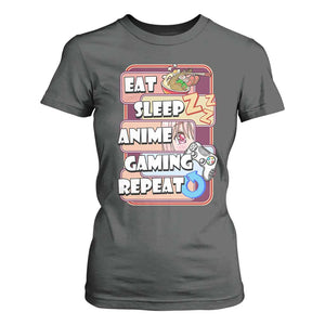 Eat Sleep Anime Gaming Repeat T Shirt For Women Kawaii Otaku Manga Ramen Lover TS02 Dark Heather Print Your Wear