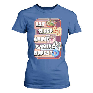 Eat Sleep Anime Gaming Repeat T Shirt For Women Kawaii Otaku Manga Ramen Lover TS02 Royal Blue Print Your Wear