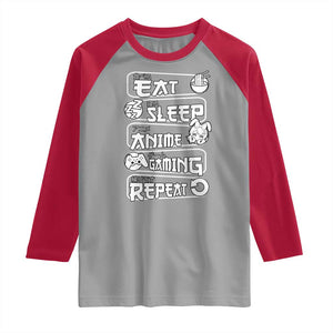 Eat Sleep Anime Gaming Repeat Raglan Shirt Otaku Gamer Manga Lover TS02 Sport Gray Red Print Your Wear