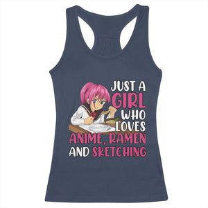 Just A Girl Who Loves Anime Ramen And Sketching Racerback Tank Top Japan Kawaii Otaku Manga Lover TS02 Navy Print Your Wear