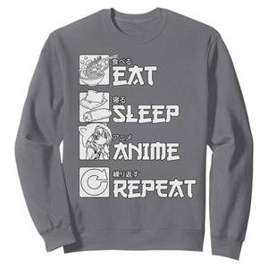 Eat Sleep Anime Repeat Sweatshirt Japan Otaku Manga Lover TS02 Charcoal Print Your Wear
