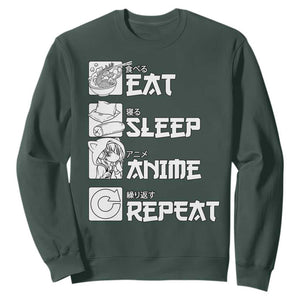 Eat Sleep Anime Repeat Sweatshirt Japan Otaku Manga Lover TS02 Dark Forest Green Print Your Wear