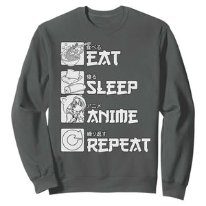 Eat Sleep Anime Repeat Sweatshirt Japan Otaku Manga Lover TS02 Dark Heather Print Your Wear