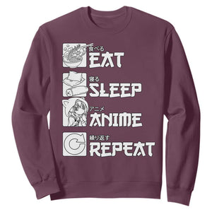 Eat Sleep Anime Repeat Sweatshirt Japan Otaku Manga Lover TS02 Maroon Print Your Wear