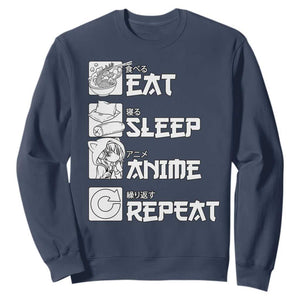 Eat Sleep Anime Repeat Sweatshirt Japan Otaku Manga Lover TS02 Navy Print Your Wear
