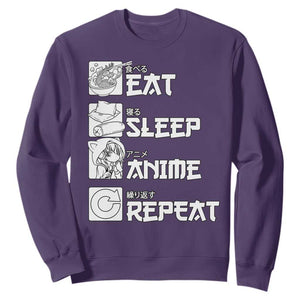 Eat Sleep Anime Repeat Sweatshirt Japan Otaku Manga Lover TS02 Purple Print Your Wear