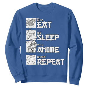 Eat Sleep Anime Repeat Sweatshirt Japan Otaku Manga Lover TS02 Royal Blue Print Your Wear