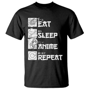 Eat Sleep Anime Repeat T Shirt Japan Otaku Manga Lover TS02 Black Print Your Wear