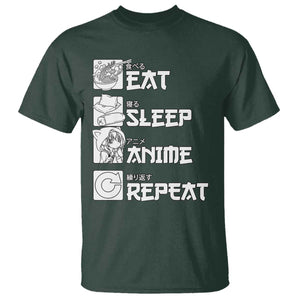 Eat Sleep Anime Repeat T Shirt Japan Otaku Manga Lover TS02 Dark Forest Green Print Your Wear