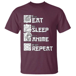 Eat Sleep Anime Repeat T Shirt Japan Otaku Manga Lover TS02 Maroon Print Your Wear
