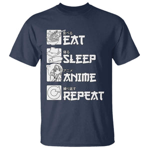 Eat Sleep Anime Repeat T Shirt Japan Otaku Manga Lover TS02 Navy Print Your Wear