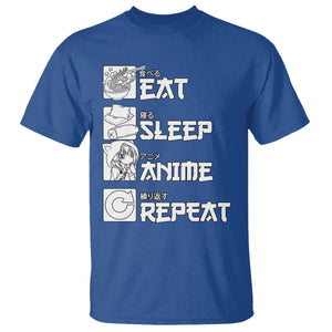 Eat Sleep Anime Repeat T Shirt Japan Otaku Manga Lover TS02 Royal Blue Print Your Wear