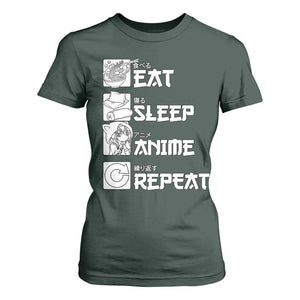 Eat Sleep Anime Repeat T Shirt For Women Japan Otaku Manga Lover TS02 Dark Forest Green Print Your Wear