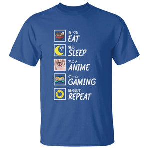 Eat Sleep Anime Gaming Repeat T Shirt Kawaii Otaku Gamer Manga Ramen Lover TS02 Royal Blue Print Your Wear