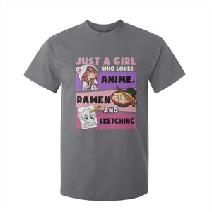 Just A Girl Who Loves Anime Ramen And Sketching T Shirt For Kid Cute Japan Kawaii Otaku Manga Lover TS02 Charcoal Print Your Wear