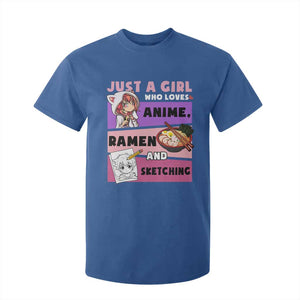 Just A Girl Who Loves Anime Ramen And Sketching T Shirt For Kid Cute Japan Kawaii Otaku Manga Lover TS02 Royal Blue Print Your Wear