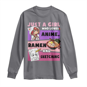 Just A Girl Who Loves Anime Ramen And Sketching Long Sleeve Shirt Cute Japan Kawaii Otaku Manga Lover TS02 Charcoal Print Your Wear