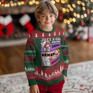 Just A Girl Who Loves Anime Ramen And Sketching Ugly Christmas Sweater Cute Japan Kawaii Otaku Manga Lover TS02 Christmas Print Your Wear