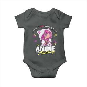 Just A Girl Who Loves Anime and Sketching Baby Onesie Japan Kawaii Otaku Manga Lover TS02 Dark Heather Print Your Wear