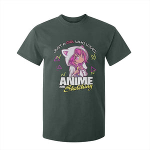 Just A Girl Who Loves Anime and Sketching T Shirt For Kid Japan Kawaii Otaku Manga Lover TS02 Dark Forest Green Print Your Wear
