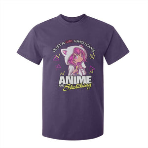 Just A Girl Who Loves Anime and Sketching T Shirt For Kid Japan Kawaii Otaku Manga Lover TS02 Purple Print Your Wear