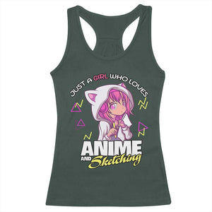 Just A Girl Who Loves Anime and Sketching Racerback Tank Top Japan Kawaii Otaku Manga Lover TS02 Dark Forest Green Print Your Wear