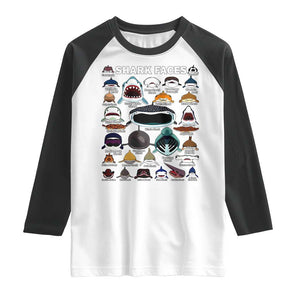 Shark Faces Raglan Shirt Type Of Sharks Identification Marine Biology TS02 White Black Print Your Wear