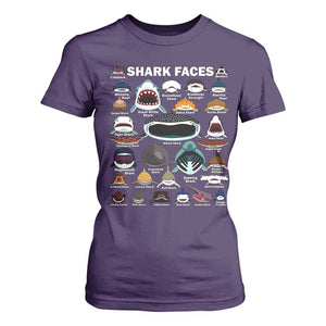 Shark Faces T Shirt For Women Type Of Sharks Identification Marine Biology TS02 Purple Print Your Wear