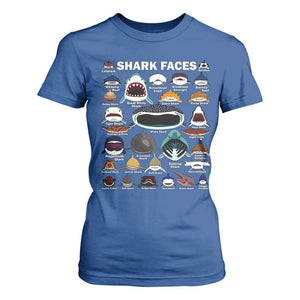 Shark Faces T Shirt For Women Type Of Sharks Identification Marine Biology TS02 Royal Blue Print Your Wear