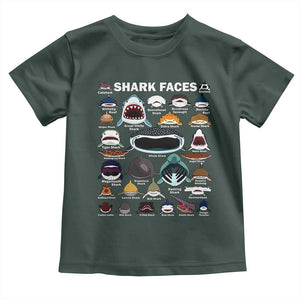 Shark Faces Toddler T Shirt Type Of Sharks Identification Marine Biology TS02 Dark Forest Green Print Your Wear