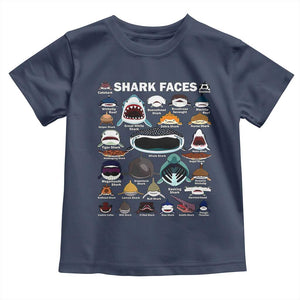 Shark Faces Toddler T Shirt Type Of Sharks Identification Marine Biology TS02 Navy Print Your Wear