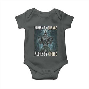 Funny Alpha Wolf Meme Baby Onesie Human By Chance Alpha By Choice Cool Funny Alpha Wolf Meme TS02 Dark Heather Print Your Wear
