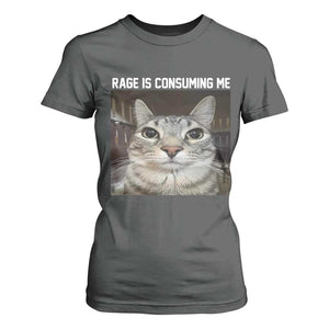 Funny Silly Cat Meme T Shirt For Women Rage Is Consuming Me Staring TS02 Dark Heather Print Your Wear
