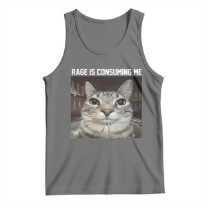 Funny Silly Cat Meme Tank Top Rage Is Consuming Me Staring TS02 Black Heather Print Your Wear