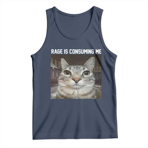 Funny Silly Cat Meme Tank Top Rage Is Consuming Me Staring TS02 Navy Print Your Wear