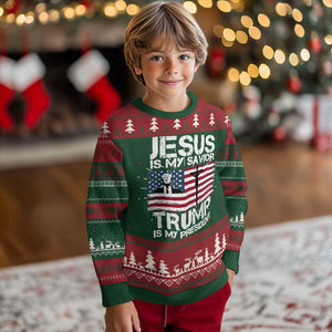 Christian Trump 2024 Knit Sweatshirt Jesus Is My Savior Trump Is My President Christ Cross American Flag TS02 Christmas Print Your Wear