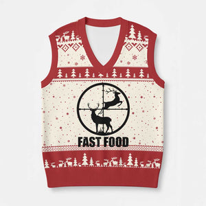 Deer Hunting V-Neck Knit Sweater Vest Deer Hunting Funny Hunter Fast Food Gift TS02 Beige Red Print Your Wear