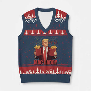Funny Trump French Fries 2024 V-Neck Knit Sweater Vest Mac Daddy 47th President McDon Fast Food TS02 Navy Red Print Your Wear