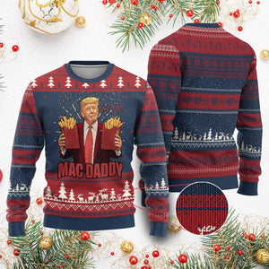 Funny Trump French Fries 2024 Knit Sweatshirt Mac Daddy 47th President McDon Fast Food TS02 Burgundy Print Your Wear