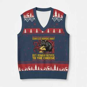 Funny Japanese Rat Lover V-Neck Knit Sweater Vest I Remain Faithful To The Cheese Retro Vintage Japan TS02 Navy Red Print Your Wear