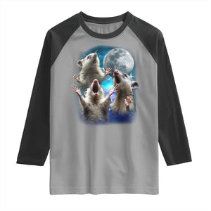 Funny Opossum Meme Raglan Shirt Three Possum Screaming Under The Moon Weird Cursed Meme TS02 Sport Gray Black Print Your Wear