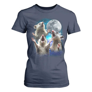 Funny Opossum Meme T Shirt For Women Three Possum Screaming Under The Moon Weird Cursed Meme TS02 Navy Print Your Wear