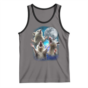 Funny Opossum Meme Tank Top Three Possum Screaming Under The Moon Weird Cursed Meme TS02 Deep Heather Black Print Your Wear