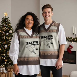 Funny Trashed Panda V-Neck Knit Sweater Vest Drunk Raccoon Meme Hot Mess TS02 Mocha Mousse Print Your Wear