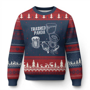 Funny Trashed Panda Ugly Christmas Sweater Drunk Raccoon in Toilet Meme Hot Mess TS02 Navy Red Print Your Wear